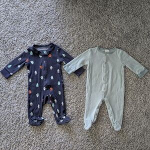 2 Baby Boy footed Sleepers 3M